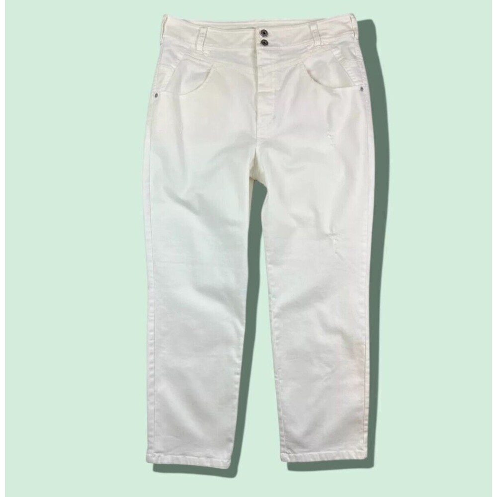 Pilcro | Anthropologie Hi-Rise Front Yoke Straight Crop White Jeans Size 32